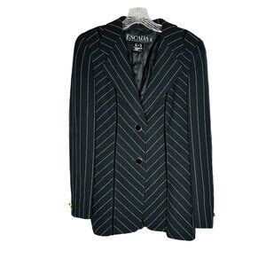 Escada Margaretha Ley Blazer Womens 36 Black Pinstripe Wool Blend Vintage Size 4